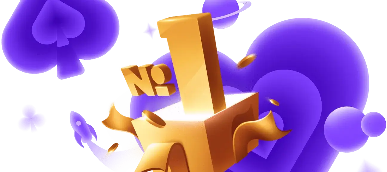 RocketPlay Willkommensgrafik mit violetten Spielsymbolen und goldener Nummer eins